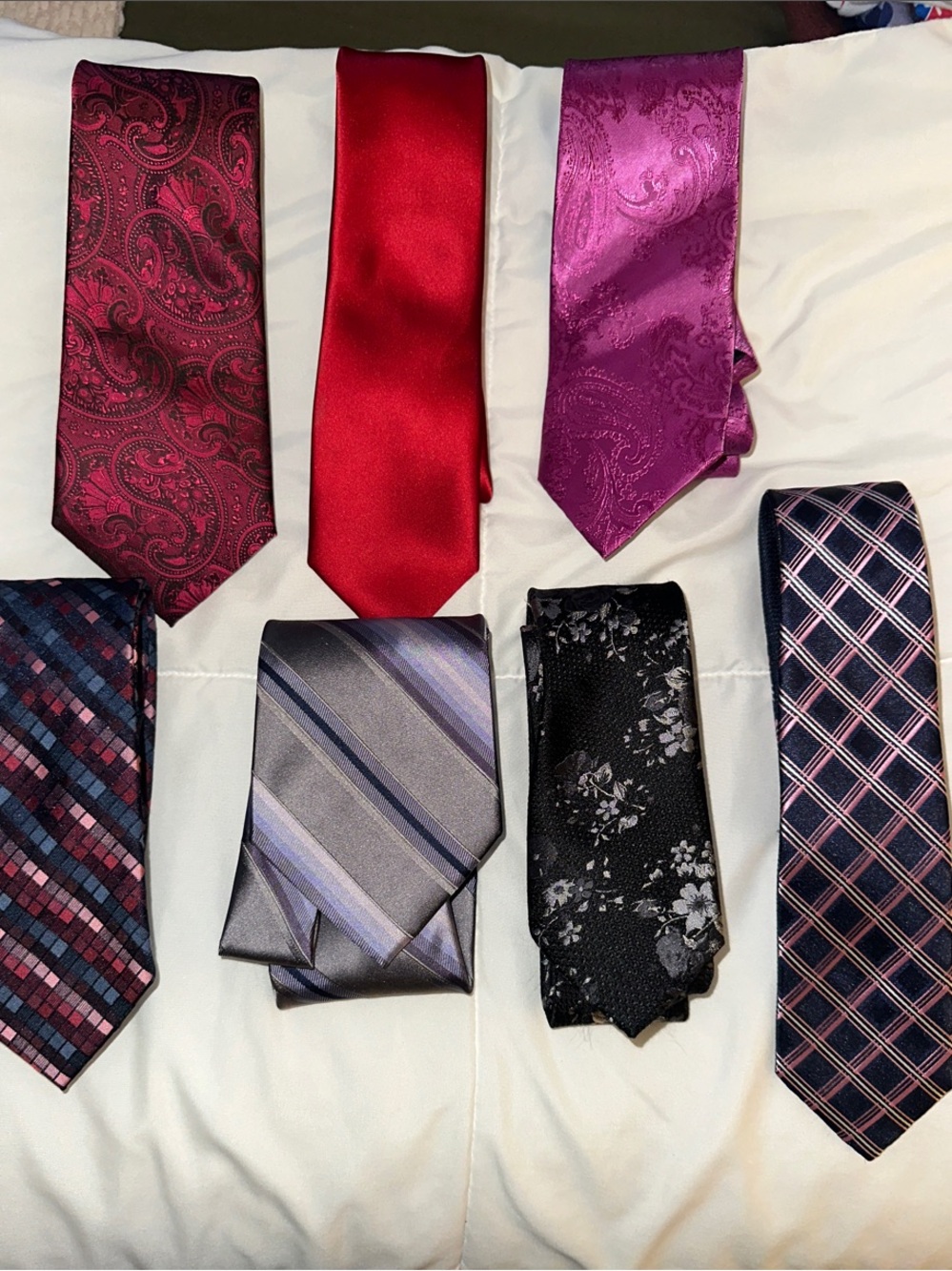 Assorted Men's Silk Ties - Red, Magenta, Pink, Black, Gray, Blue